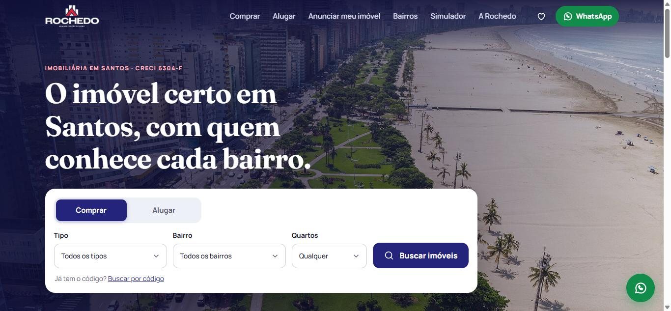 Tela do site Rochedo Imóveis